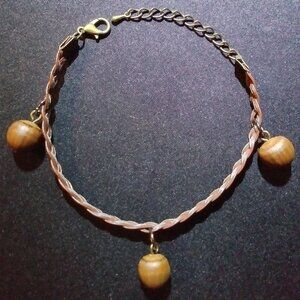 Braided Leather Willow Oak Nut Charm Bracelet